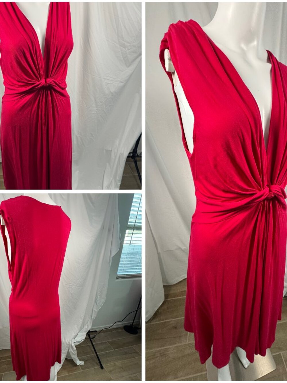 Boston Proper Vintage Fuchsia Twist Front Deep V Dress Sz M